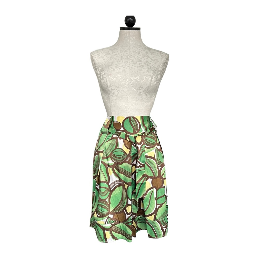 Green Tropical Floral Print Skirt Full A-line Size 12